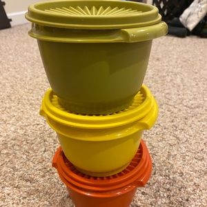 3 Vintage Tupperware containers with Lids assorted colors.